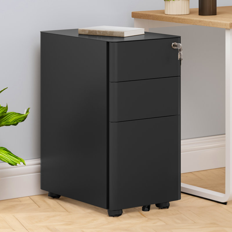 Domeniks 12'' Wide 3 -Drawer Mobile Steel File Cabinet, Black