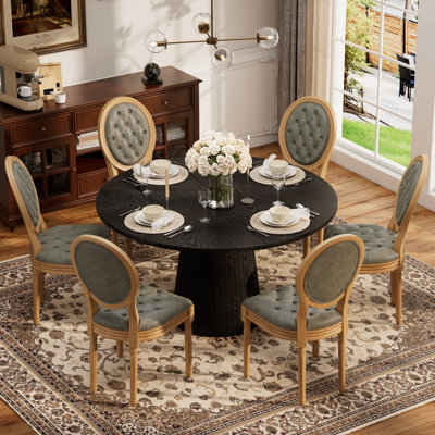 Ensemble de table de salle à manger rond de style Mid-Century pour 4 à 6 personnes, table de cuisine en bois et chaises en similicuir pour salle à manger, appartement