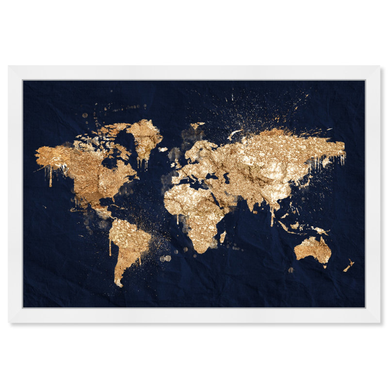 Mapamundi Metallic World Splash Modern - cadre photo, impression, H 24 po x l 36 po x P 0,75 po, Papier avec cadre blanc