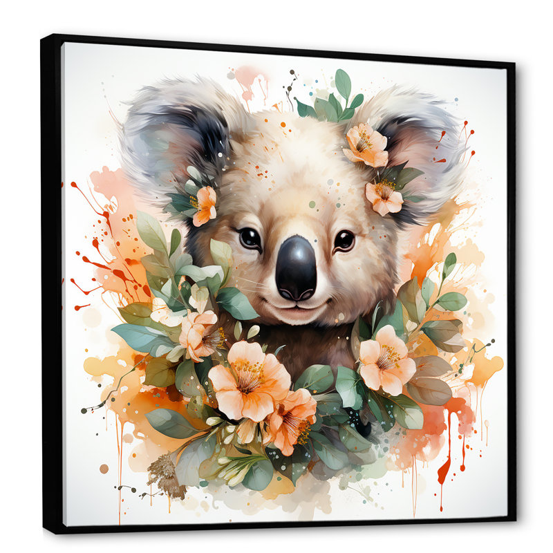 Art mural Koala, Cadre flottant noir, H 30 po x l 30 po x P 1,5 po