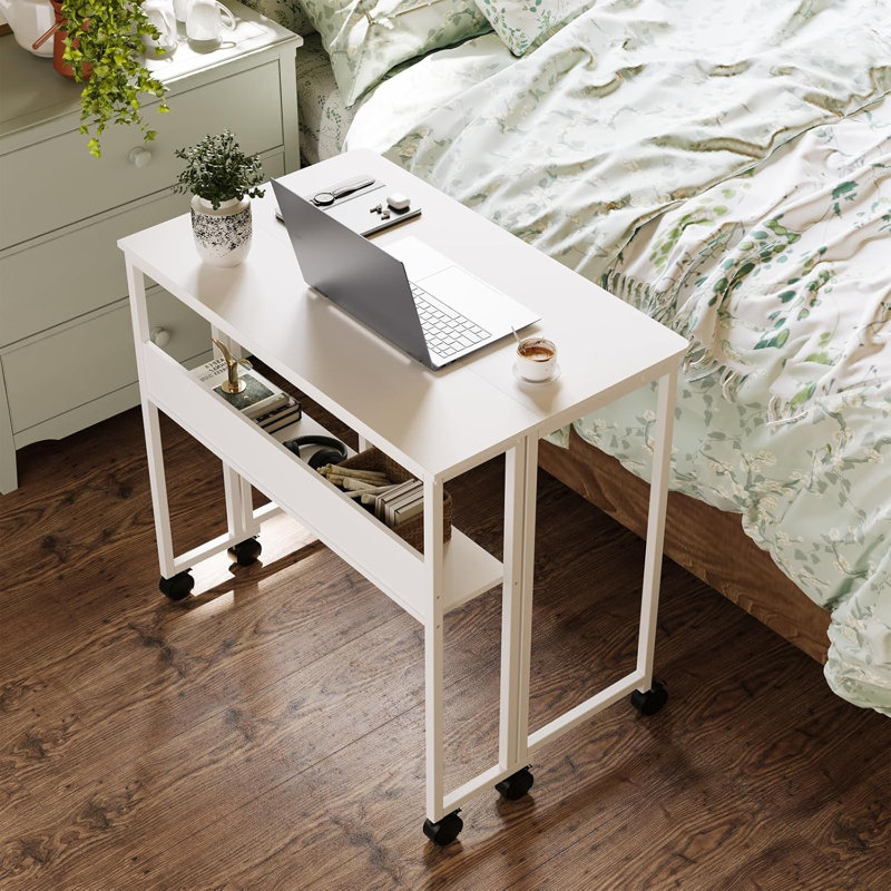 Bureau roulant pliable avec structure robuste, station de travail mobile compacte de 135 lb pour les petits espaces, dortoir, appartement