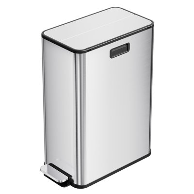 Poubelle de cuisine 15 gallons double, poubelle de cuisine à pédale avec couvercle papillon, grande poubelle en acier inoxydable anti-odeur avec seaux intérieurs amovibles (2 x 28 L)