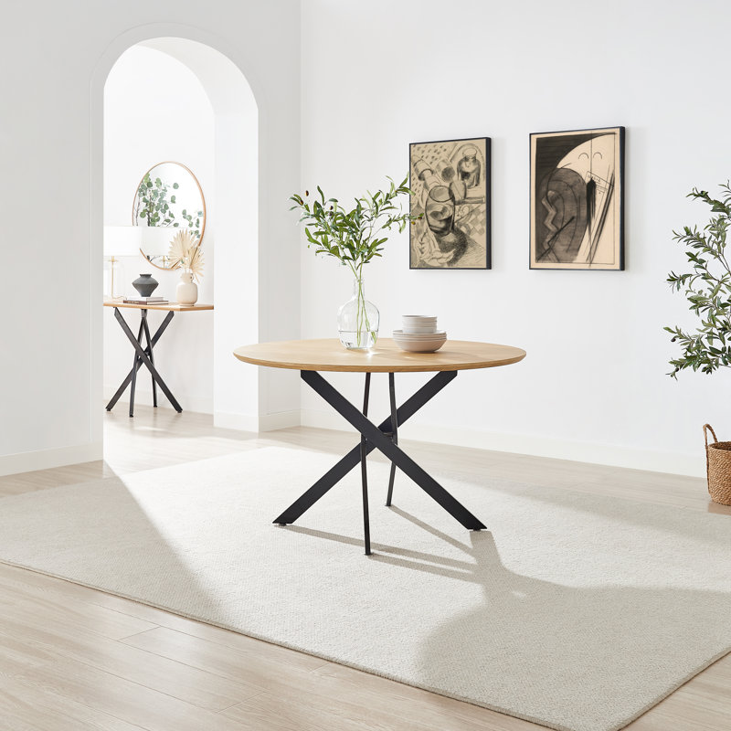 Bernell Round Dining Table, 75cm H x 120cm L x 120cm W, Oak Wood