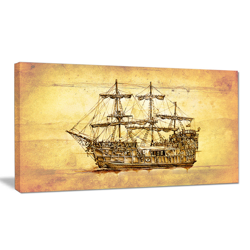 Bateau brun ancien en mouvement - impression, H 8 po x l 12 po x P 1 po, Toile tendue