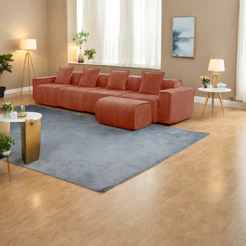 Canapé modulaire en velours luxueux à 4 places avec repose-pieds sans assemblage