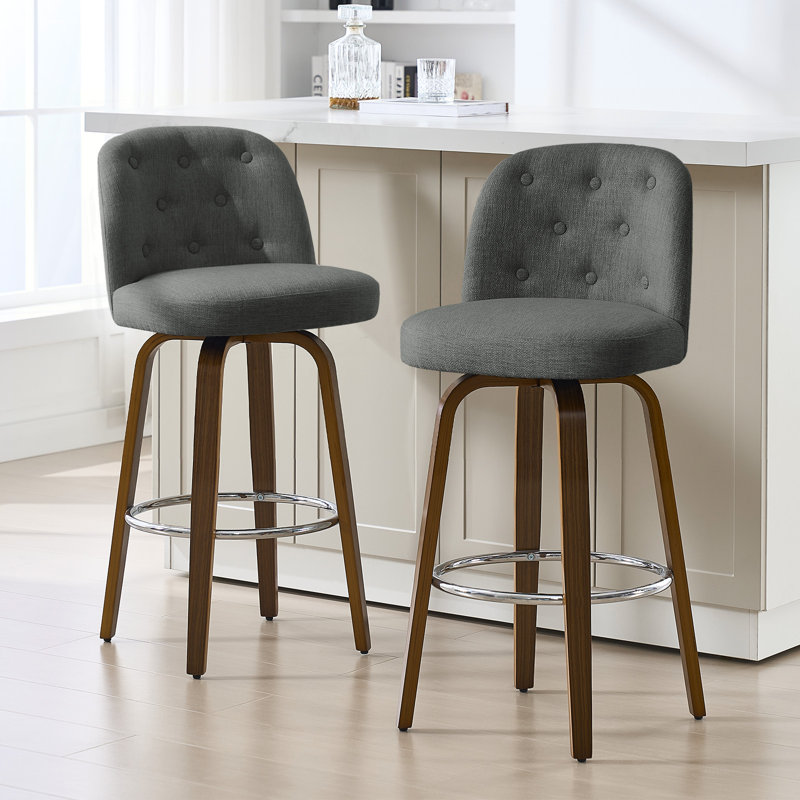65CM Seat Height Swivel Upholstered Counter Stool with Solid Wood Frame(Set of 2), Grey