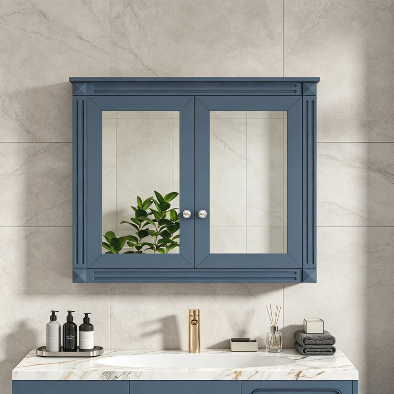 Armoire à pharmacie, armoire de rangement de salle de bain murale, armoire de salle de bain moderne avec 2 miroirs, armoire à miroir avec 2 tablettes réglables, 36 po x 28 po