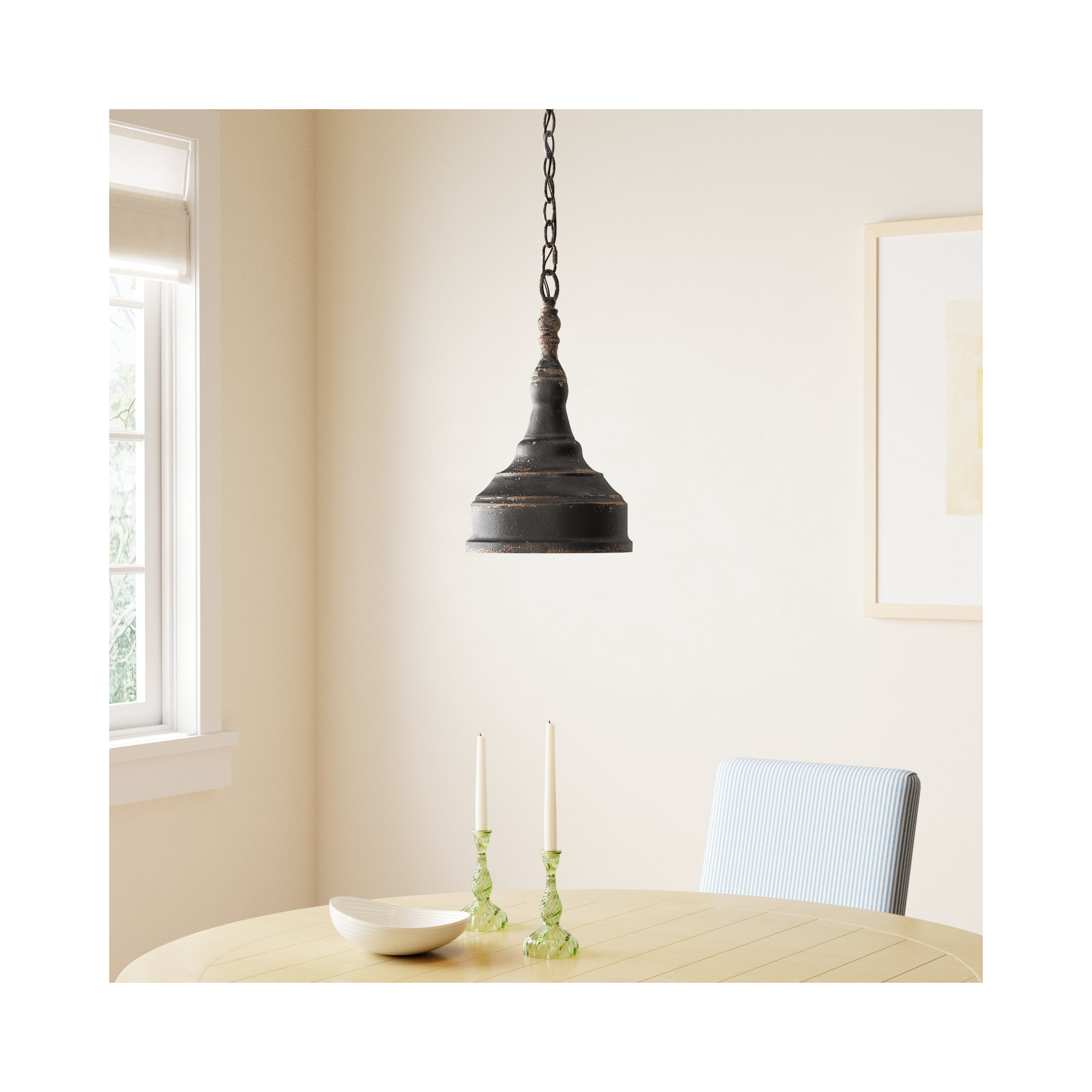Claudette Single Light Steel Dimmable Pendant, Antique Black Iron