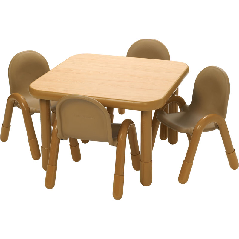 Table carrée de base préscolaire et ensemble de chaises en naturel