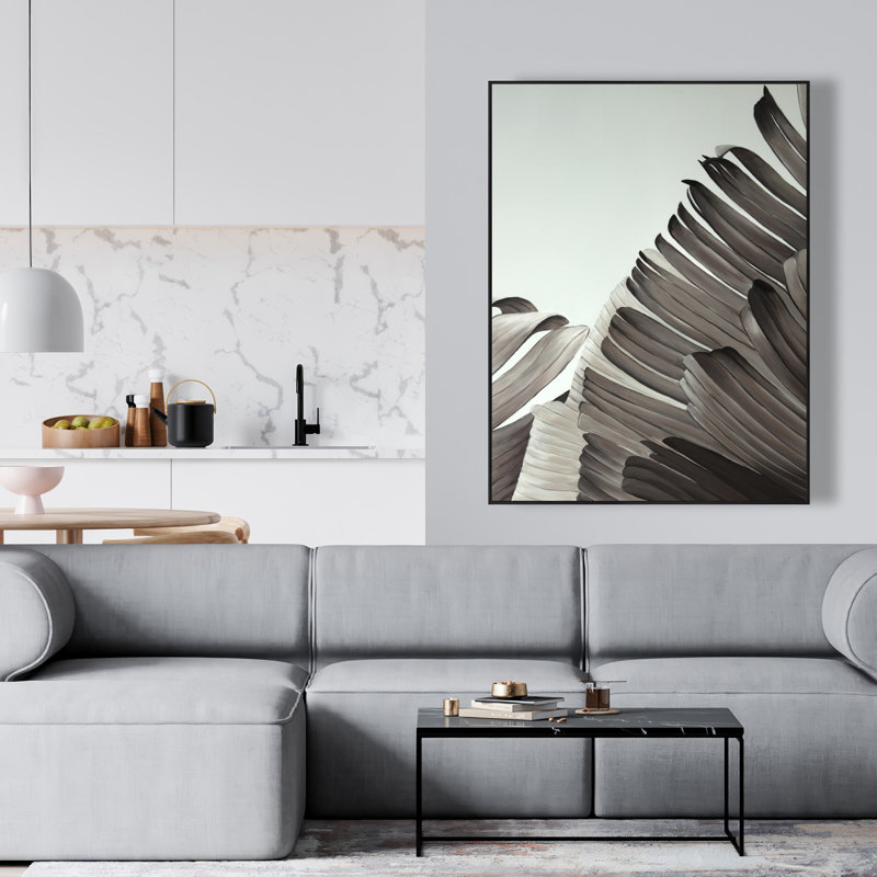 Grayscale Tropical Leaves - Framed Canvas for Office Decor