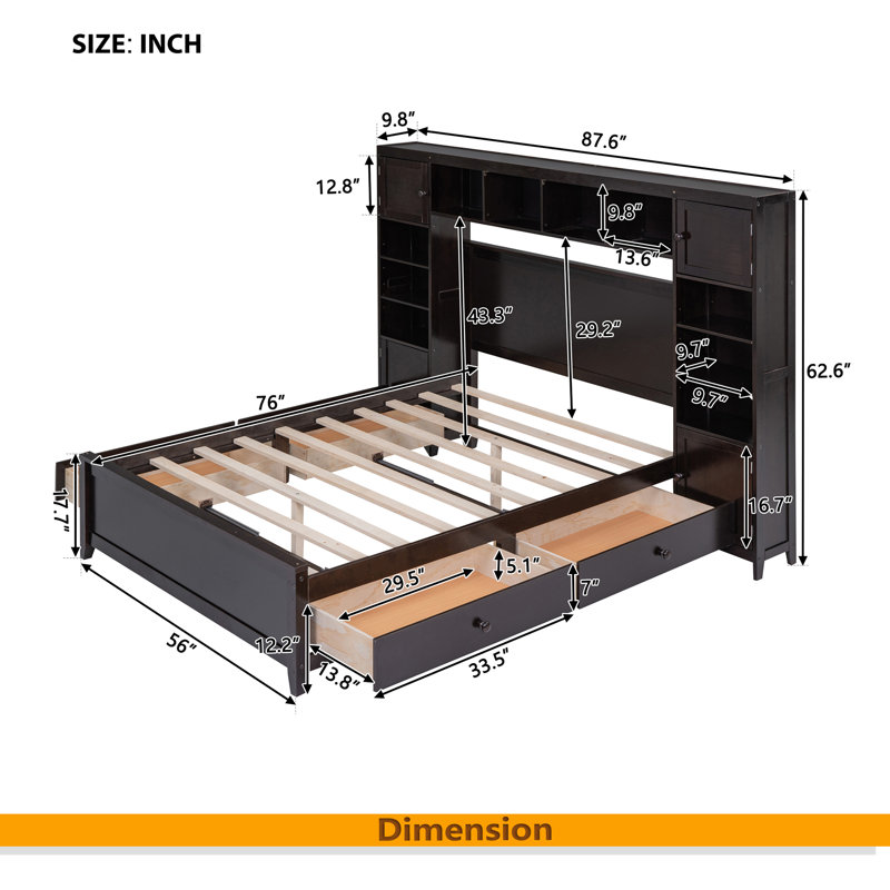 Lit double avec armoire et tablette tout-en-un