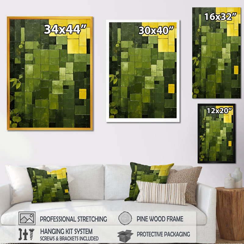 Green Eco Friendly Cubic Collage II, Gold Floater Framed, 60" H x 28" W x 1.5" D
