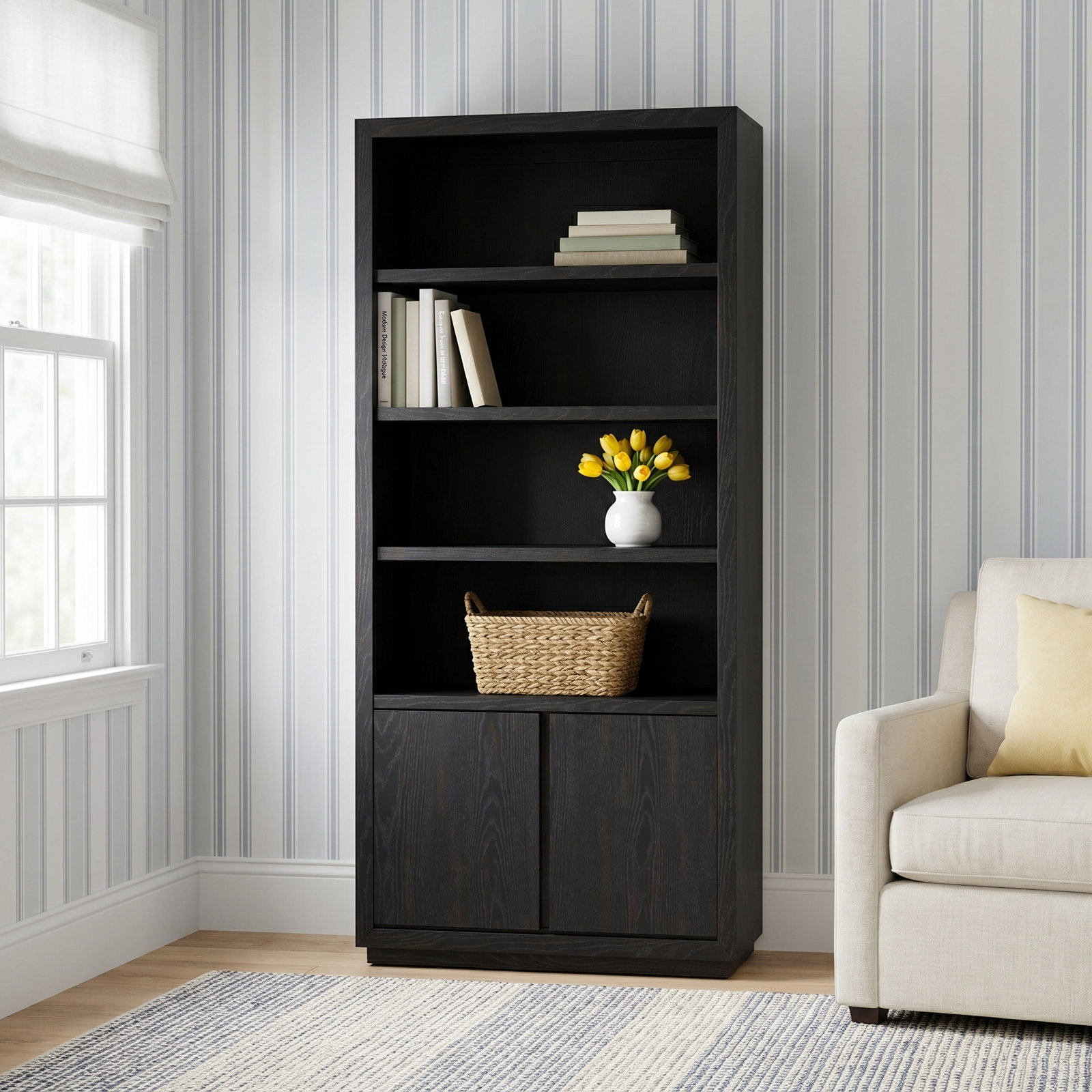 Chris 36" Oak Bookcase, Black