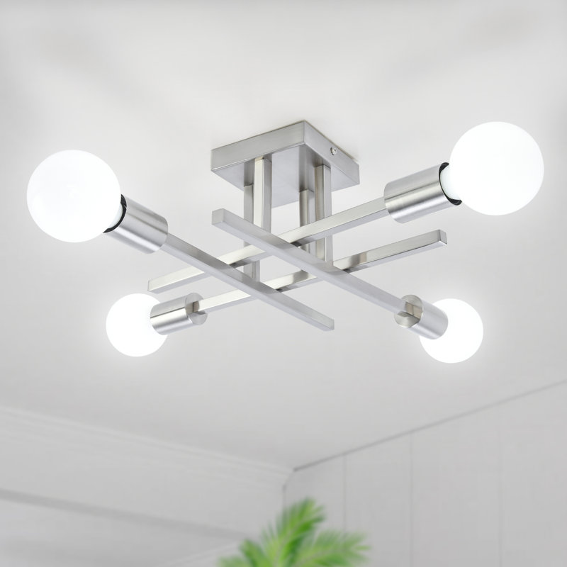 Plafonnier semi-encastré avec lustre linéaire moderne Spoutnik Doraelia, Imitation bois / brun
