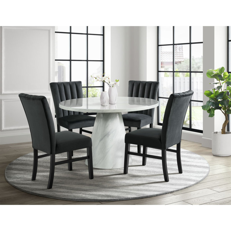 48-Inch Round White Faux Marble Dining Table