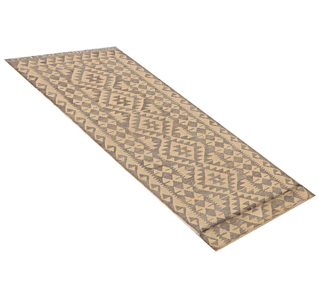 Handgefertigter Flachgewebe-Teppich Kinton aus Wolle in Creme/Tan