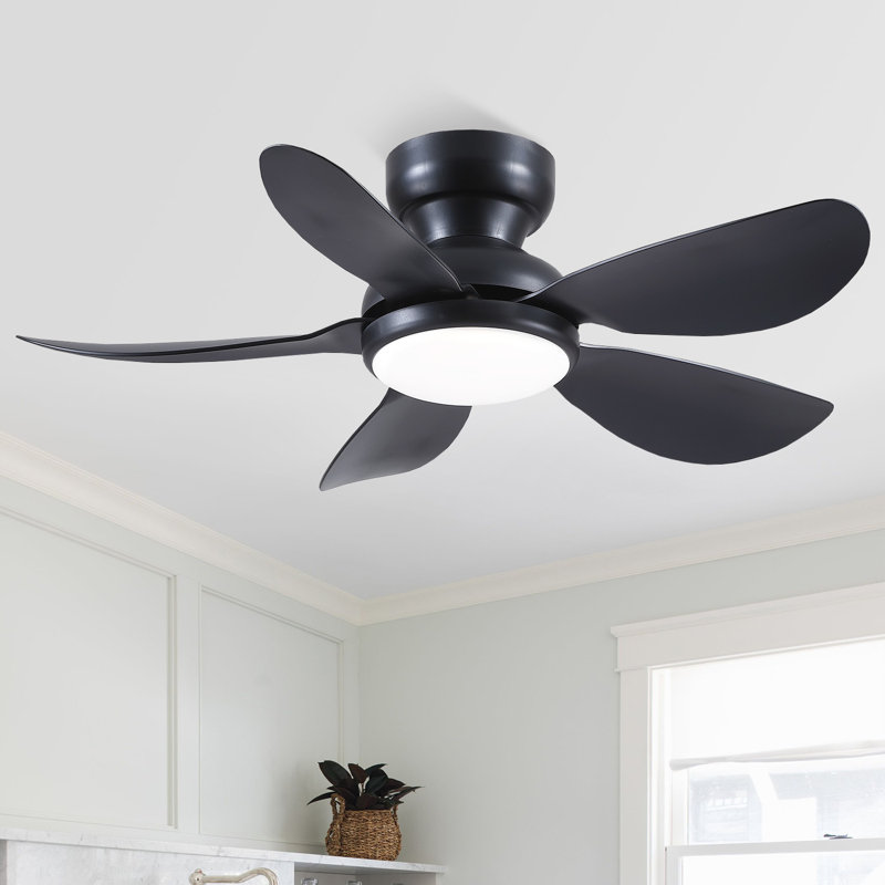 Ventilateur de plafond encastré à profil bas 32/36/46/52 po avec éclairage et télécommande, 36" Wide, Noir