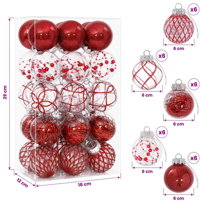 Christmas Ball Set Plastic Christmas Ball Ornaments, Red