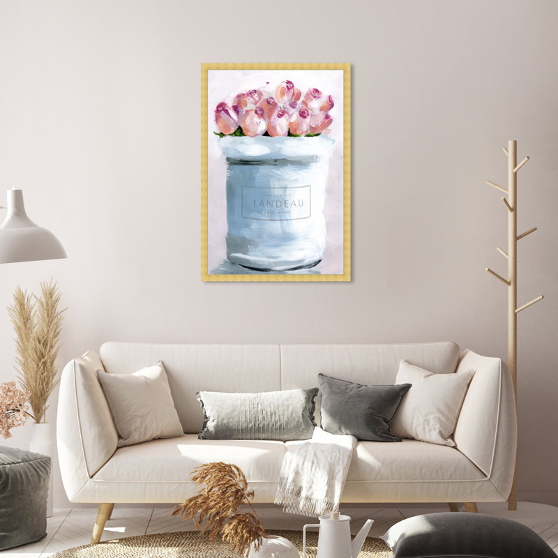 Bouquet de roses pastel peintes - Peinture sur cadre pour salle de bain, H 32 po x l 22 po, Cadre doré