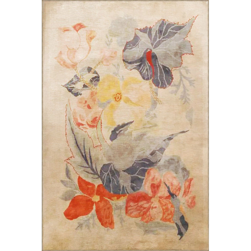 Tapis décoratif abstrait à motif floral abstrait lavable à la machine, Rectangle 2 pi 6 po x 4 pi 11 po