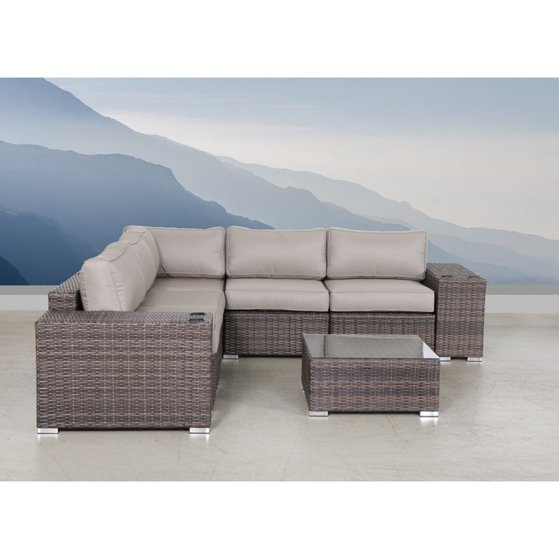 Ensemble de conversation en osier pour 4 personnes avec coussins Sunbrella