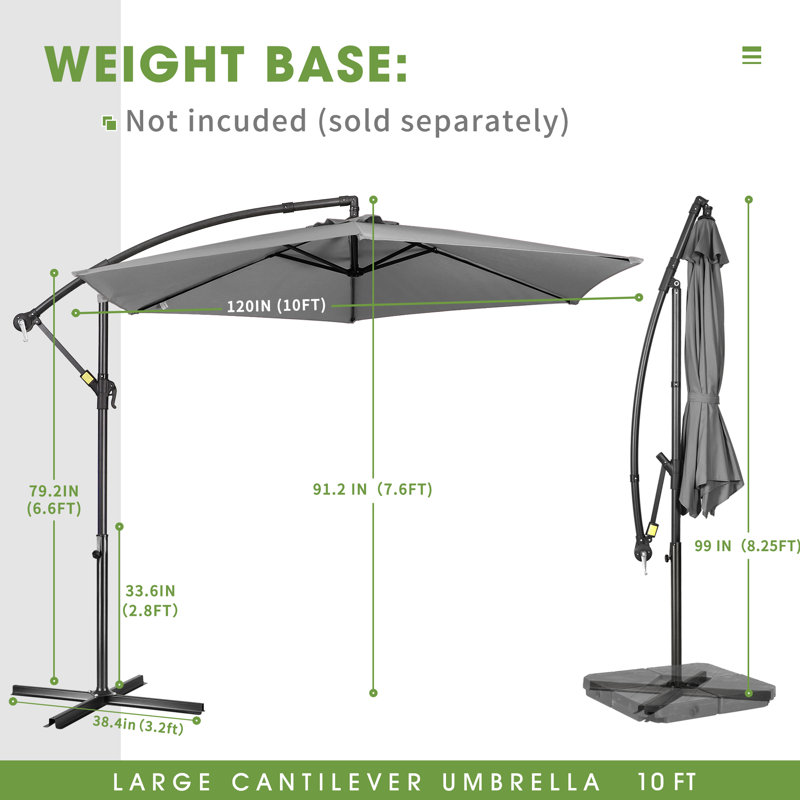 Parasol en porte-à-faux 120 po Ersheen, Gris