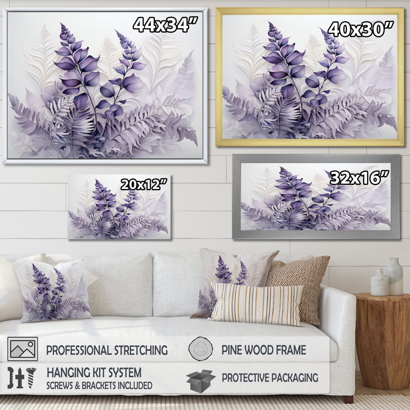 Ferns Violet Dream I - imprimé, H 12 po x l 20 po x P 1 po, Cadre naturel flottant