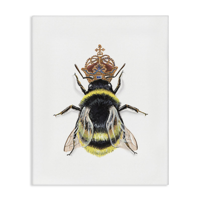 «Queen Bee with Crown», art mural sur toile par Connie Resch, H 20 po x l 16 po