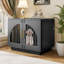 Table de bout en bois pour caisse de chien, chenil décoratif pour animaux avec portes doubles et loquets de sécurité pour petits chiens moyens, noir