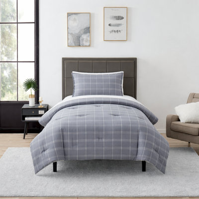 Chambray Weave Plaid Bed in a Bag Comforter & Sheet Set - Gray