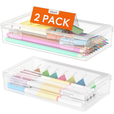Plastic Pencil Box With Snap-tight Lid, Large Capacity Hard Pencil Case, Craft Organizer For Art Supply,office, 2 Pack