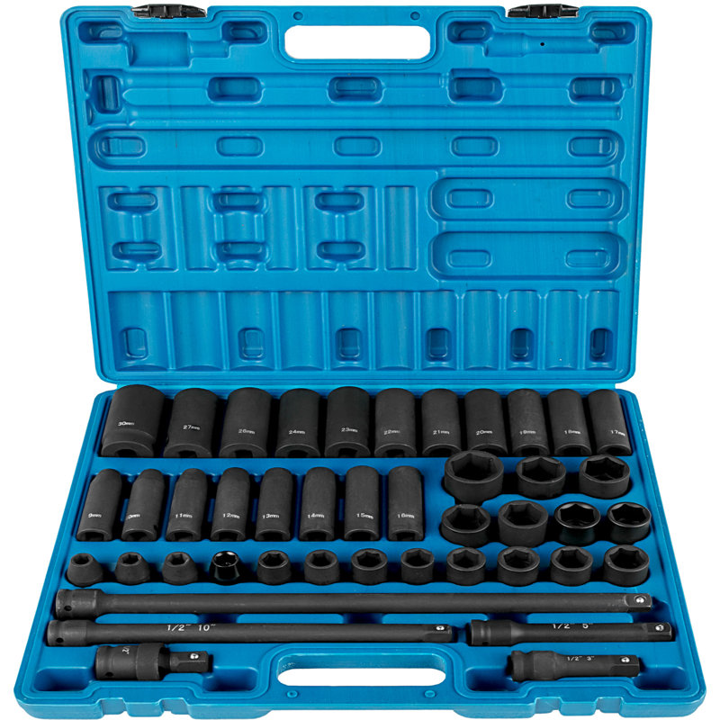 Impact Socket Set 1/2 Inches 43 Piece Impact Sockets, Standard