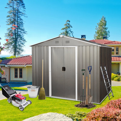 Storage Shed, 8Ft X 6Ft Outdoor Metal Storage Shed With Metal Foundation