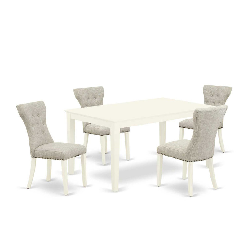 Ensemble de table de salle à manger 5 pièces comprenant une table de cuisine rectangulaire et 4 chaises Parsons en tissu de lin, blanc lin