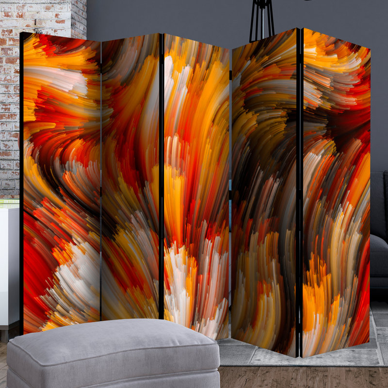 Cabbot 172cm H Solid Wood Folding Room Divider, 5, Red/Orange/Yellow