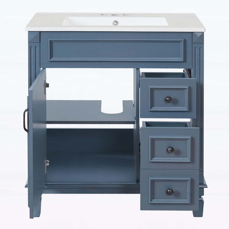 30-Inch Bathroom Vanity with Ceramic Sink, Blue