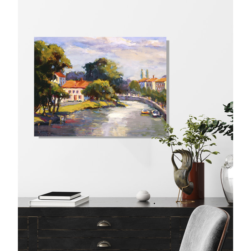 «French Village With Canal», reproduction d'art sur toile, H 20 po x l 24 po x P 1 po, Unframed