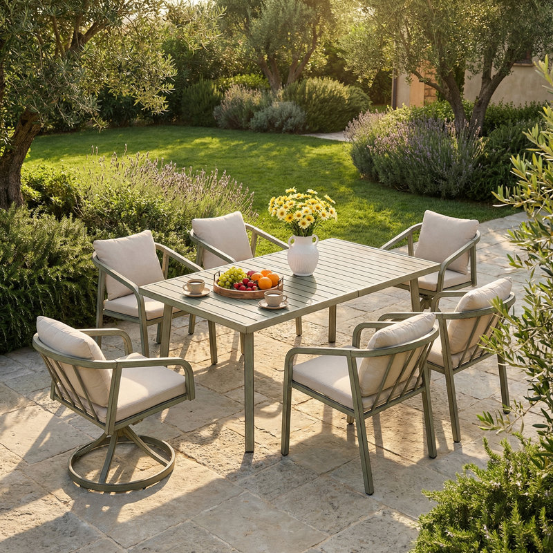 Ensemble de 2 fauteuils de salle à manger pivotants en aluminium avec coussins, chêne gris, Beige, Bois de chêne