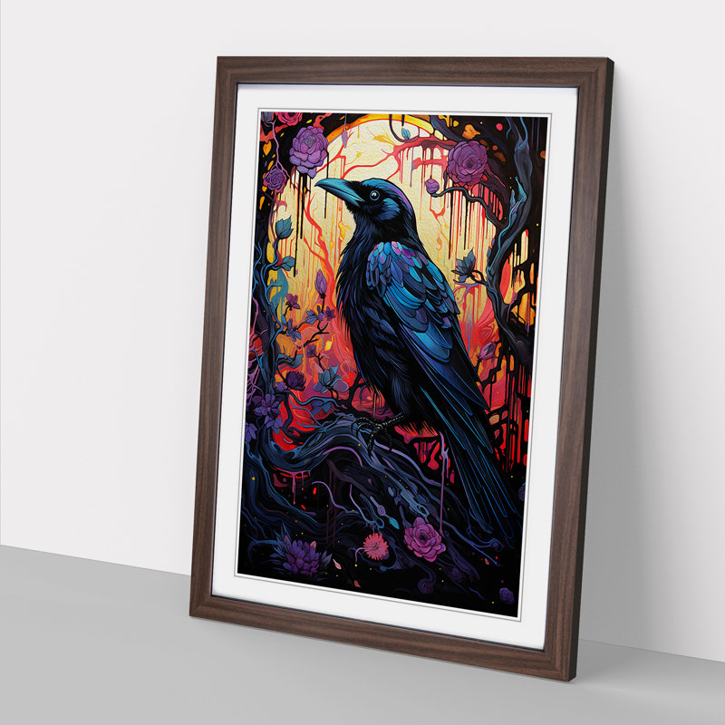 Raven Orphism - Single Picture Frame Print on Wood, Walnut Framed, 46cm H x 34cm W x 2cm D