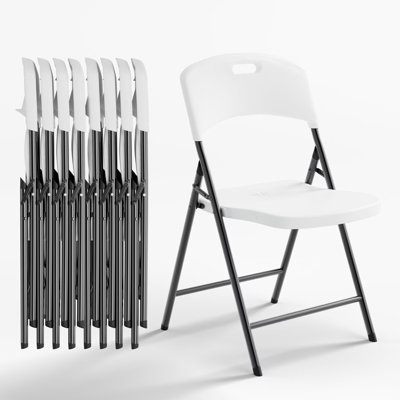 Folding Chairs, 600lbs Capacity, Heavy-Duty Commercial Stackable Plastic Foldable Chairs for Indoor, Outdoor (White, 8 Pack)