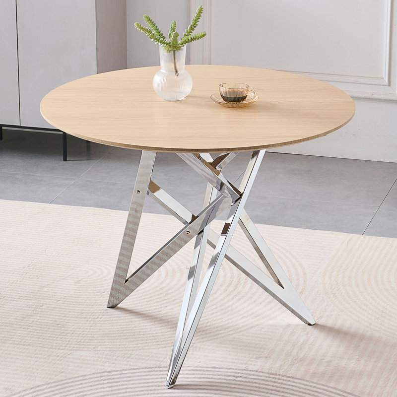 37 Inch Round Dining Table with Modern Metal Legs