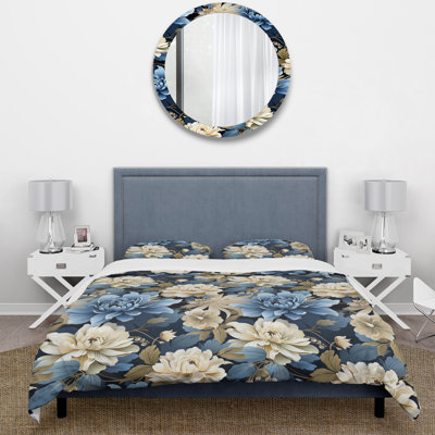 Ensemble de housse de couette à motif floral bleu et blanc