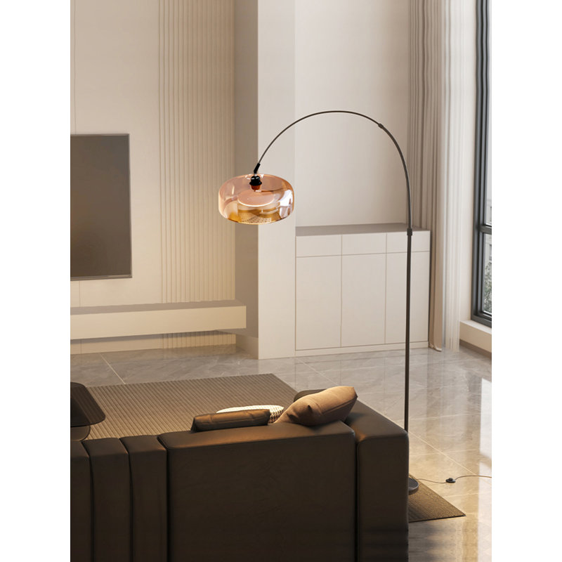 Italian Minimalist Glass and Wrought Iron Floor Lamp, Brown