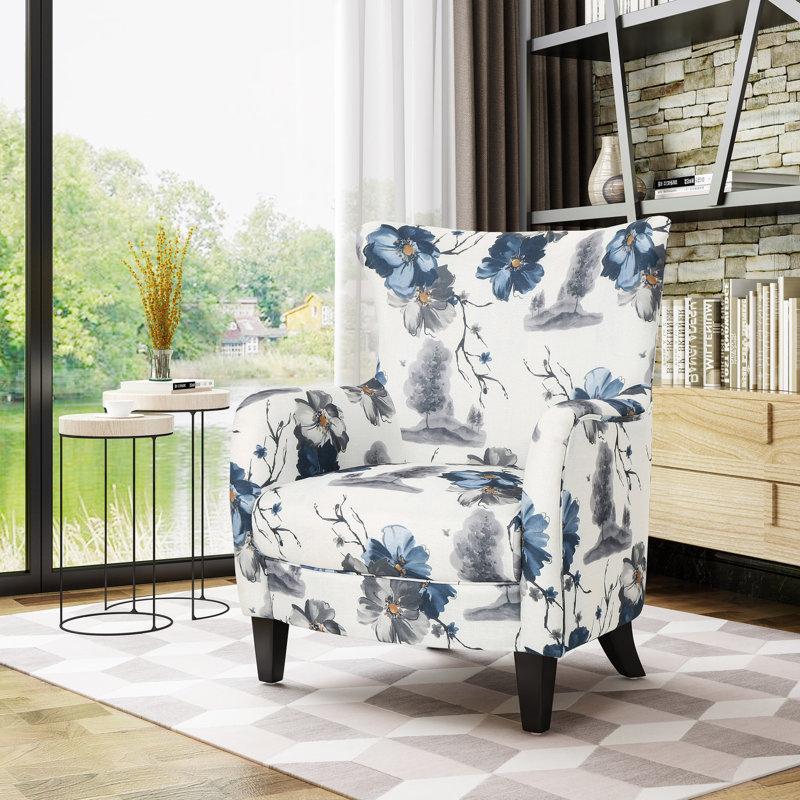 Fauteuil April-Leigh d'une largeur de 73,9 cm, Mélange de polyester bleu / blanc