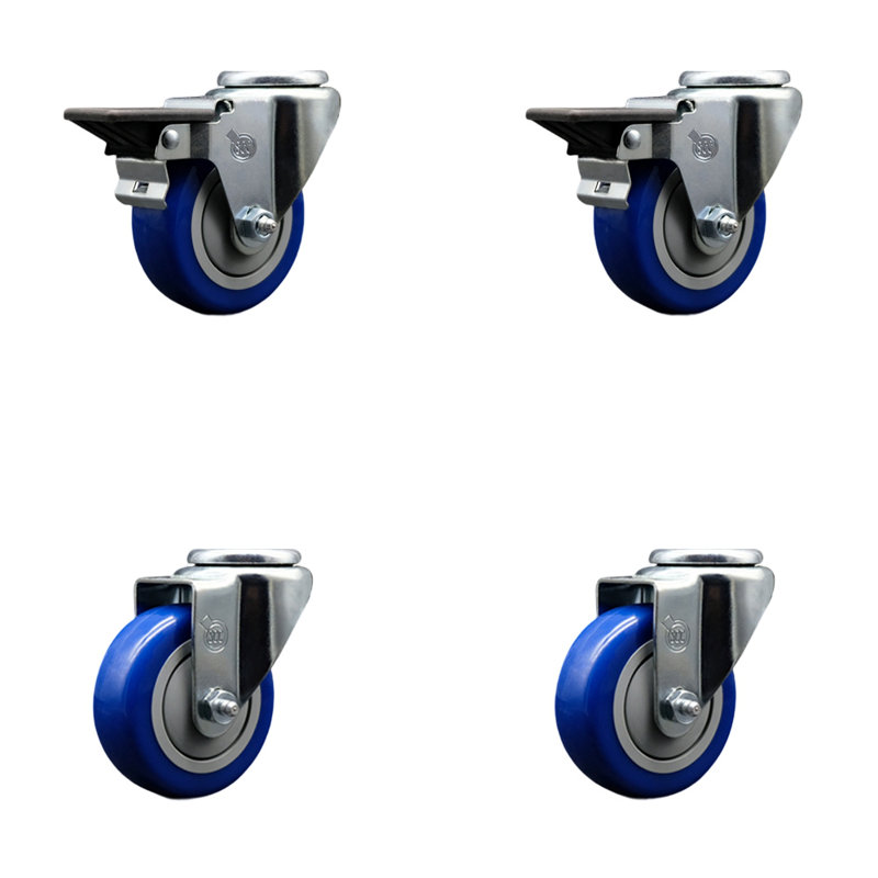4-Piece Polyurethane Caster Set, Blue