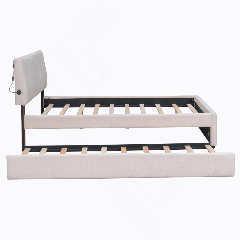 Lit plateforme tapissier Teddy, Beige, Double