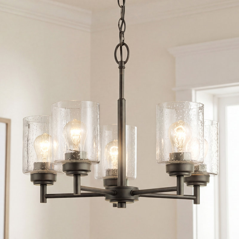 Lustre traditionnel à 5 lumières avec abat-jour Winslow, Bronze vieilli