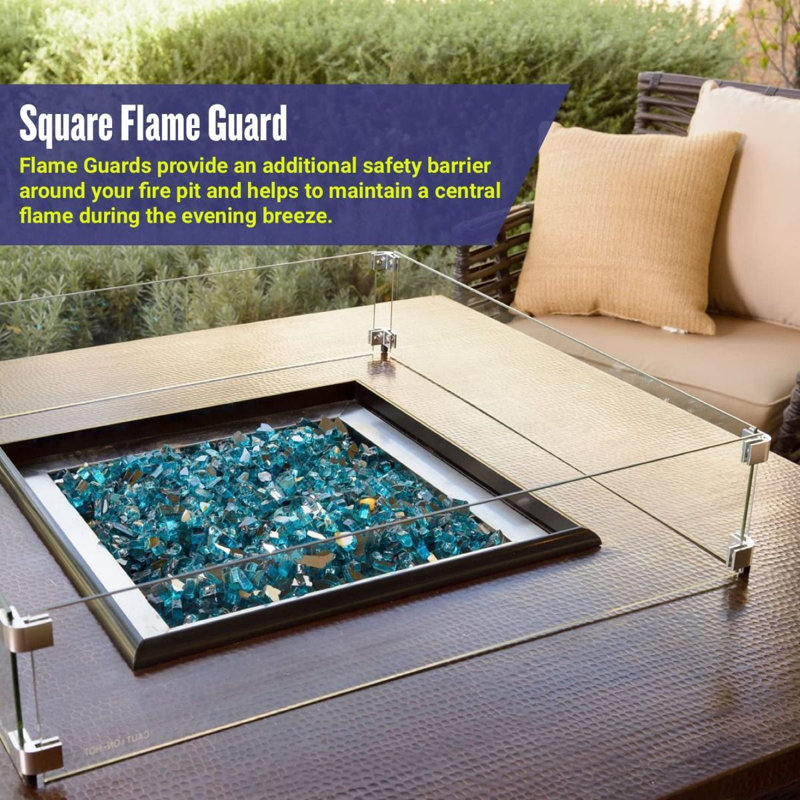 Elegant Square Tempered Glass Flame Guard for Fire Pits, Clear Finish
