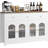 Farmhouse Buffet Sideboard Cabinet With 4 Doors And 3 Drawers, Kitchen Cabinet With Adjustable Shelf-603877621
