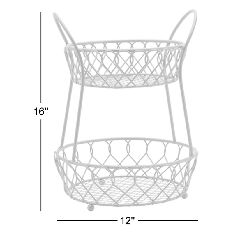 Gourmet Basics by Mikasa Loop and Lattice Metal 2-Tier Round Fruit Storage Basket, Matte Gold